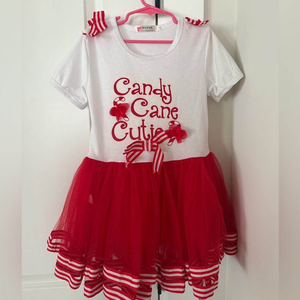 Candy Cane Delight Kids Dress - Red and White